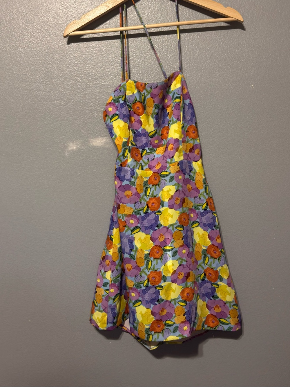ZARA Floral Print Open Back Skort Mini Dress Purple Yellow S